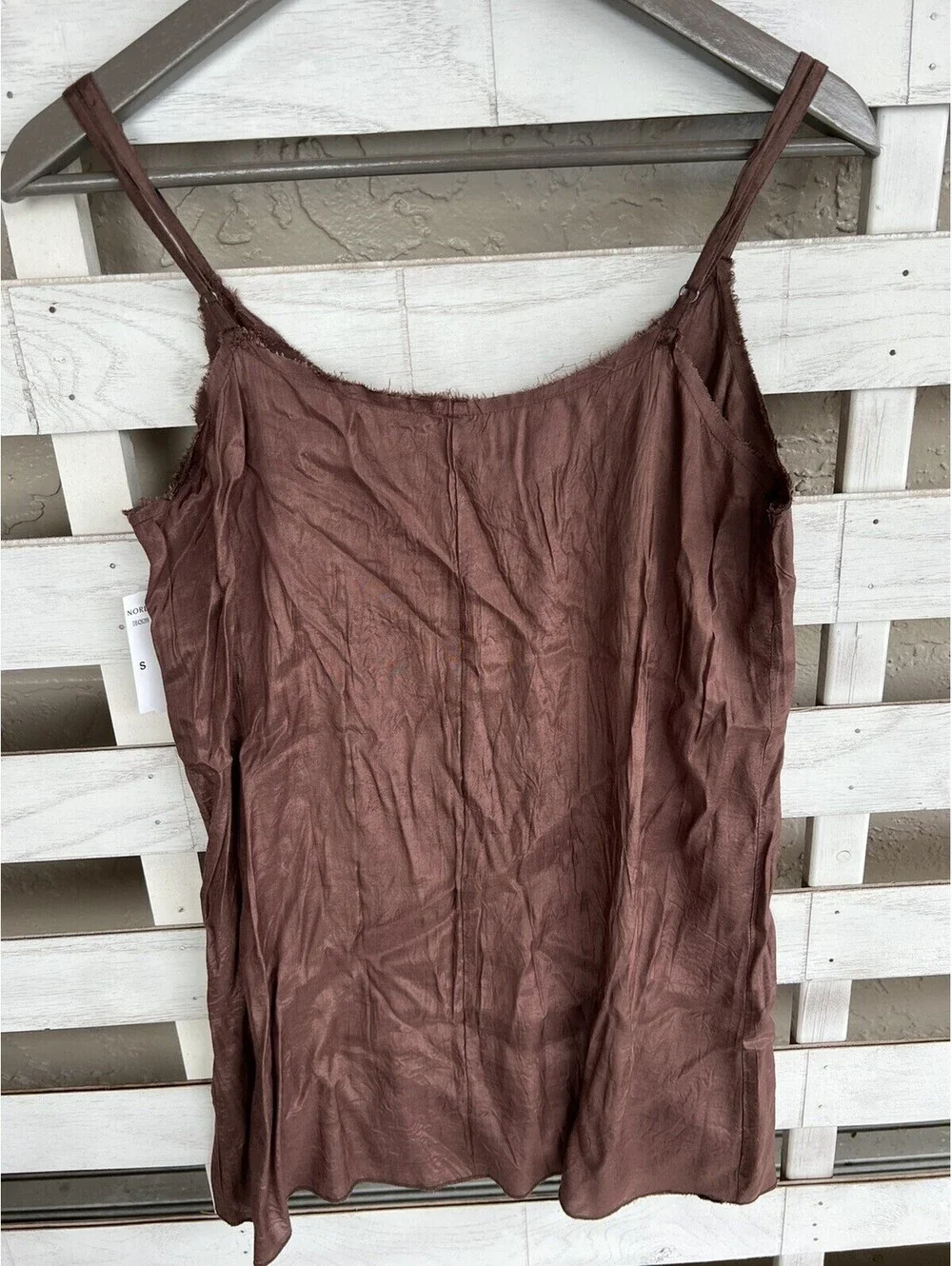 New Free People One Tank Top Small Crinkle Rayon Camisole Brown V Neck FP.